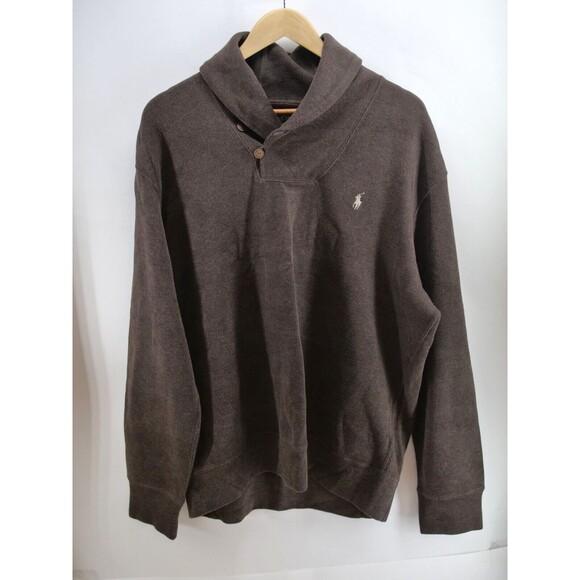 Polo Ralph Lauren Shawl Collar Two Button Sweater Brown Patch Long Sleeves Sz XL - Picture 1 of 8